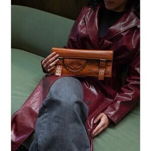 Yves Saint Laurent Vintage Brown Leather Braided Clutch